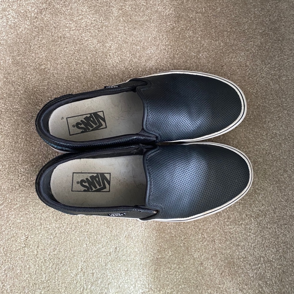 Black leather slip on vans